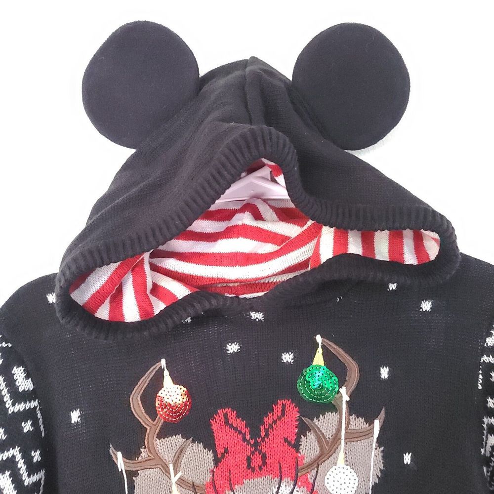 Disney Parks Ugly Christmas Sweater Hoodie Dress Womans Large Minnie Mouse Ears - Picture 3 of 16